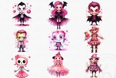 Watercolor Pink Halloween Clipart Set Bundle for sublimation Product Image 4