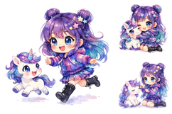 Cute Galaxy Chibi Girls Baby Unicorn PNG Product Image 3