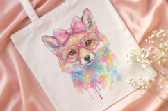 Cute Watercolor Fox with Pink Bow &amp; Heart Glasses PNG Product Image 4