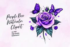 Purple rose with butterfly watercolor clipart sublimation Product Image 1
