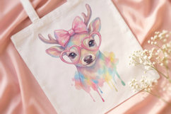 Cute Watercolor Deer with Pink Bow &amp; Heart Glasses PNG Product Image 4