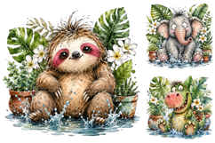Funny Splashing Animal Clipart Bundle, Tropical Summer Product Image 3