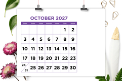 2027 Large Number Bold Color 8.5 x 11 Inch Calendar Template Product Image 5