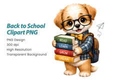 Back to School Dog Clipart PNG, Cute Student Puppy PNG Product Image 2