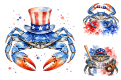 Patriotic Blue Crab Fourth of July PNG Bundle, Sublimation Product Image 4