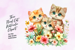 Three cute floral cat watercolor clipart Product Image 1