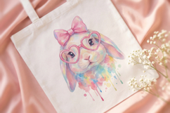 Cute Bunny Watercolor PNG, Easter Rabbit with Glasses Product Image 4