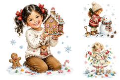 Watercolor Christmas Girls PNG Clipart Product Image 4