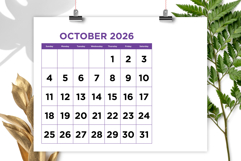 2026 Large Number Bold Color 8.5 x 11 Inch Calendar Template Product Image 5