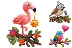 Crochet Bird Clipart Bundle, Amigurumi Birds PNG Product Image 4