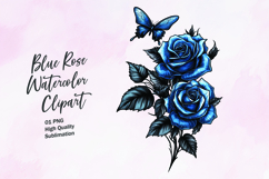 Blue rose with butterfly watercolor clipart sublimation Product Image 1