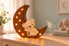 Sleeping Teddy Moon Lantern SVG Laser Cut Files Product Image 1