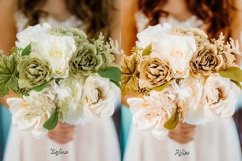Before and after using Golden Wedding Presets on the outdoor bride and groom photo - Golden Wedding Presets transform outdoor bride and groom photo - Golden Wedding Presets add an aesthetic Instagram vibe to the outdoor bride and groom photo.