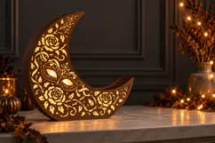 Halloween Crescent Moon Lantern SVG - Masquerade & Moths Product Image 1