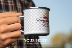 7 Mockups of Enamel Metal Mug in the Hand Man On The Outdoor Product Image 4
