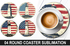 4Th Of July Flag Round Coaster- 4Th Of July Sublimation PNG Product Image 1