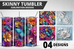 3D Flowers Tumbler Wrap | Sublimation Design | Tumble PNG Product Image 1
