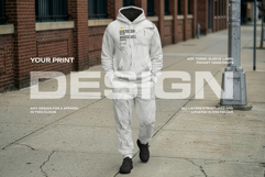 5 Walking Pose Hoodie Pants Apparel Mockup Set. Generated AI Product Image 4