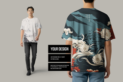 5 Oversized T-Shirt mockups on Asian Man. Generated Ai Product Image 4