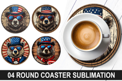 4Th Of July Bear Round Coaster - 4Th Of July Sublimation PNG Product Image 1