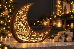 Santa and Reindeer Moon Lantern SVG Laser Cut Files Product Image 1