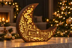 Christmas Train and Sleigh Moon Lantern Laser Cut SVG Product Image 1