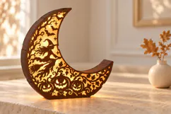 Halloween Crescent Moon Light SVG - Witch and Cat - 3mm Product Image 1