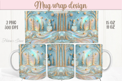 Pastel Magical Christmas mug wrap png |Blue &amp; gold mug desig Product Image 1