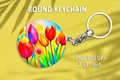 Flower round keychain sublimation|Tulips pattern Car coaster Product Image 1