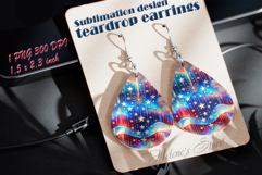USA Patriotic firework teardrop earrings sublimation design Product Image 1