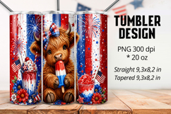 Patriotic Highland Cow 20oz Tumbler Wrap PNG Product Image 1