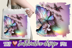 3d Pastel tropical butterfly|Purple sublimation design png Product Image 1