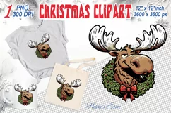 Christmas animal clipart sublimation PNG | Funny elk face Product Image 1