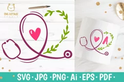 Floral Stethoscope SVG, Nurse Floral Monogram SVG Product Image 1