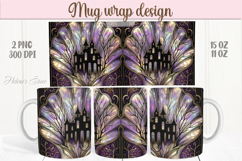 Purple Halloween house pattern iridescent mug wrap design Product Image 1