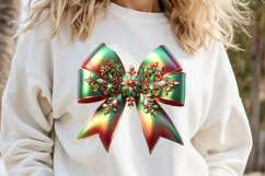 Christmas coquette bows design|Red Green bow T-shirt clipart Product Image 2