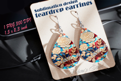 USA Patriotic roses teardrop earrings sublimation design png Product Image 1