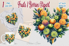 Ripe juicy tropical fruits heart clipart | Summer sweet food Product Image 1