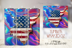 USA Fourth of July tumbler wrap 20oz |Patriotic Highland cow Product Image 1