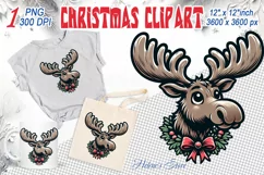Christmas animal clipart sublimation PNG | Funny elk face Product Image 1