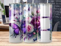 3 Photo Purple Butterfly Seamless Tumbler Sublimation Wrap Product Image 3