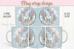 Pastel Christmas deer mug wrap png |Blue &amp; gold mug design Product Image 1