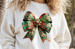 Christmas coquette bows design|Red Green bow T-shirt clipart Product Image 2