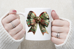 Christmas coquette bows design|Red Green bow T-shirt clipart Product Image 3