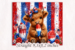 Patriotic Highland Cow 20oz Tumbler Wrap PNG Product Image 2