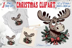 Christmas animal clipart sublimation PNG | Funny elk face Product Image 1