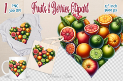 Ripe juicy tropical fruits heart clipart | Summer sweet food Product Image 1