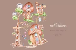 Watercolor magic mushroom house clipart. Cute hedgehogs Product Image 2