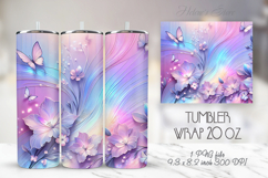 3D Lilac floral butterfly tumbler 20oz wrap sublimation png Product Image 1