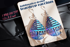 USA Patriotic firework teardrop earrings sublimation design Product Image 1